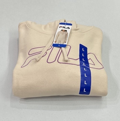 Fila Women's Logo Drawcord Ribbed Waistband Cuffs Hoodie, Sand Collar, Size L