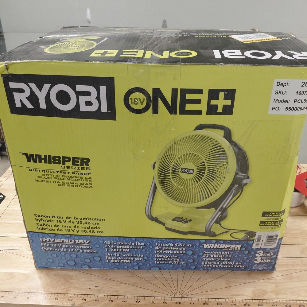 Ryobi 18v One+ 12'' Misting Air Cannon Whisper Fan Hybrid Corded Or Cordless.