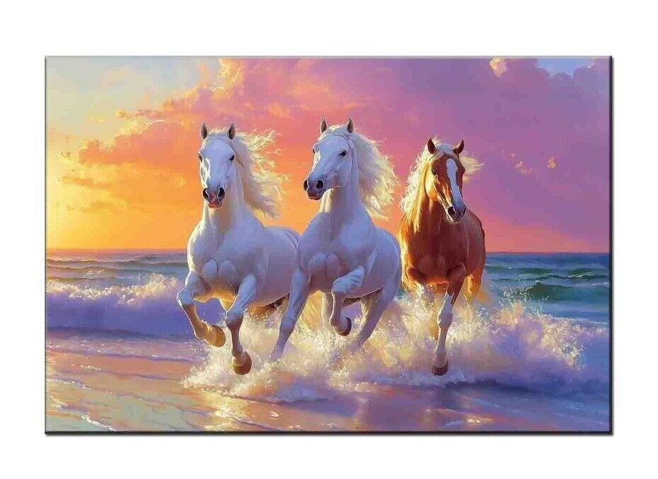 Three Horses Running on the Beach Oil Painting Printed On Canvas,Wall Art Decor