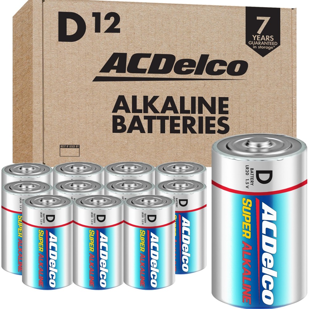 ACDelco 12-Count D Batteries, Maximum Power Super Alkaline Battery, 7-Year Sh...