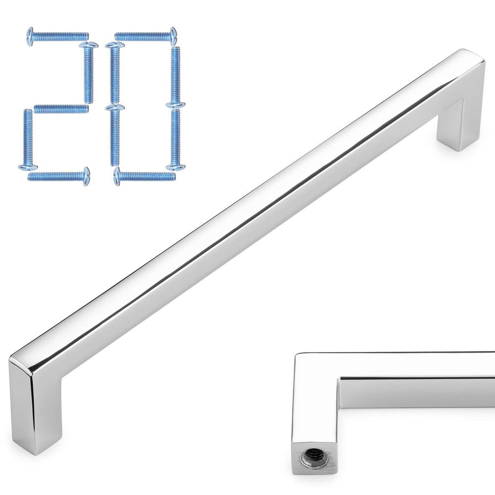 KOOFIZO 20-Pack Solid Square Bar Cabinet Handle - Chrome Furniture Pull 6.3 I...