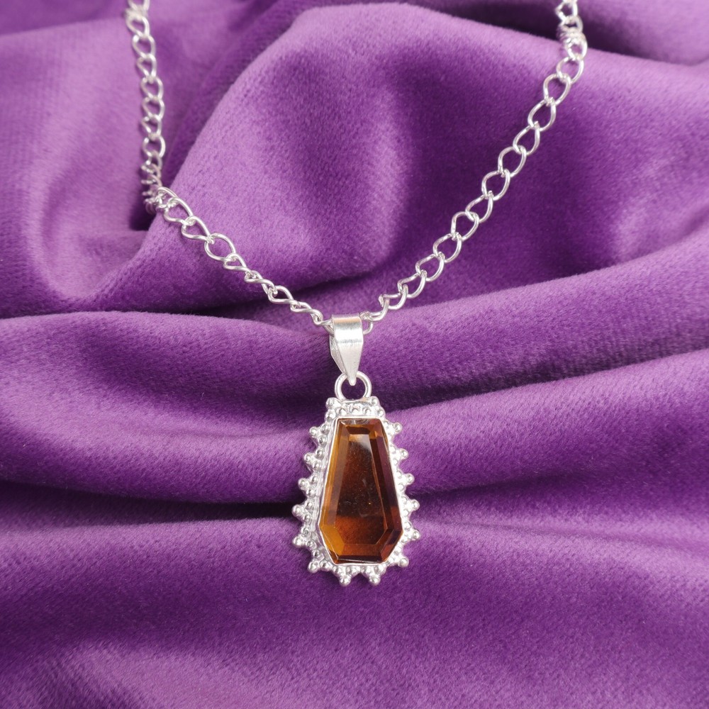 Citrine Gemstone 925 Silver Pendant for Engagement Wedding or Birthday  