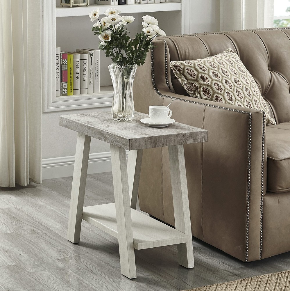 Athens Contemporary Two-Tone Wood Shelf Side Table, Weathered Gray and Beige