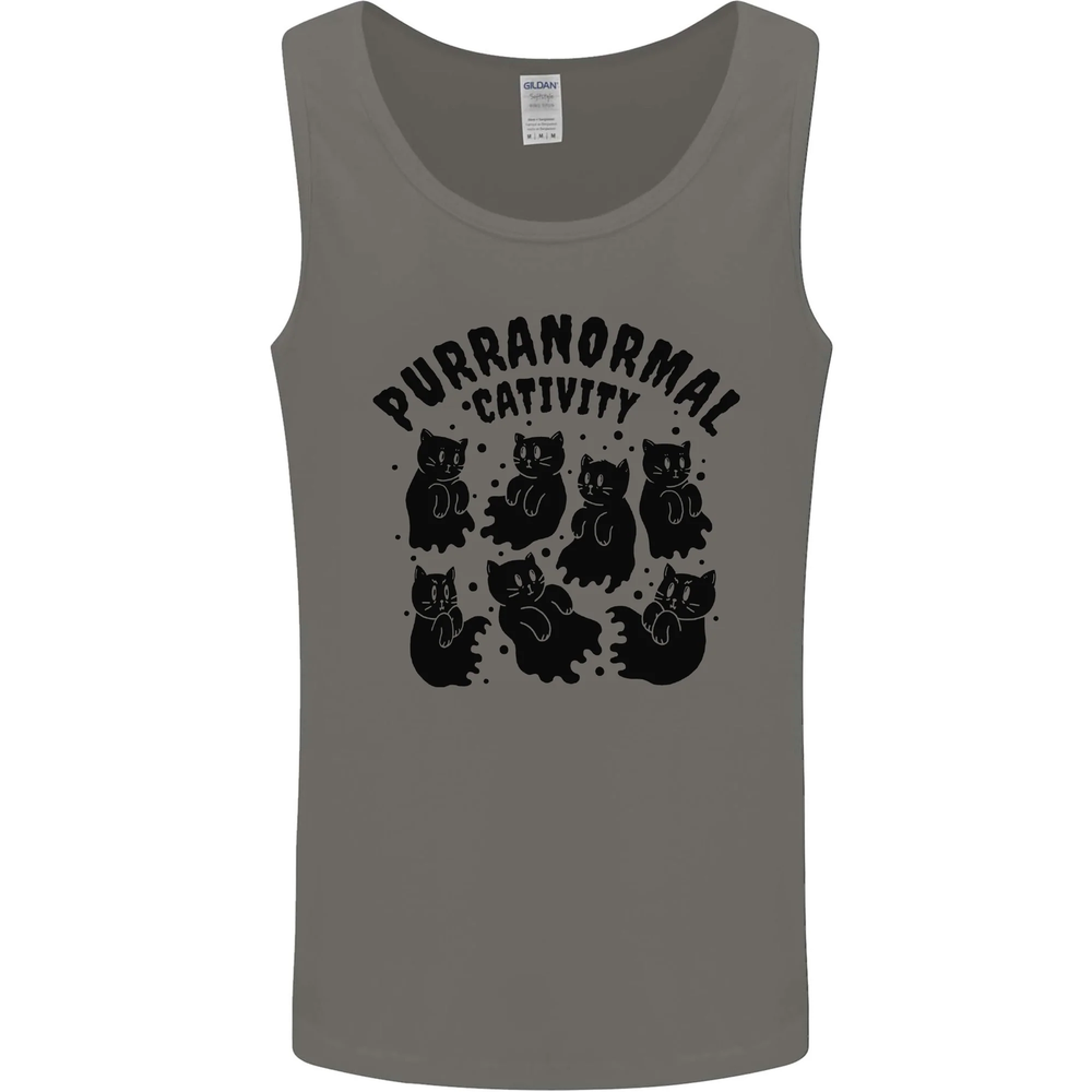 Purranormal Cativity Funny Cat Halloween Mens Vest Tank Top
