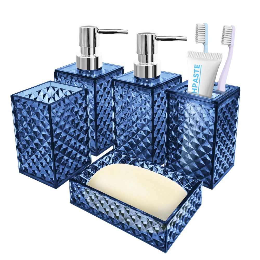 5 PCS Bathroom Accessories Set, Blue Bathroom Accessory Sets Complete Include...