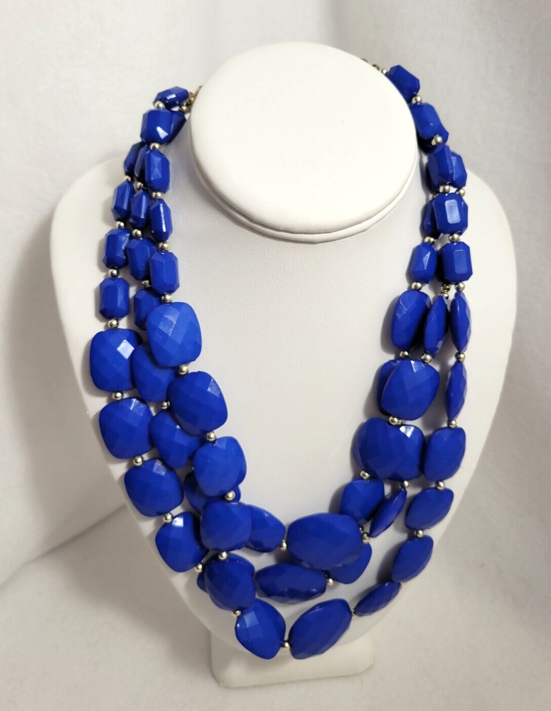 Royal Blue Necklace 20 in Multi-Stranded Faceted Rectangle Plastic Beads