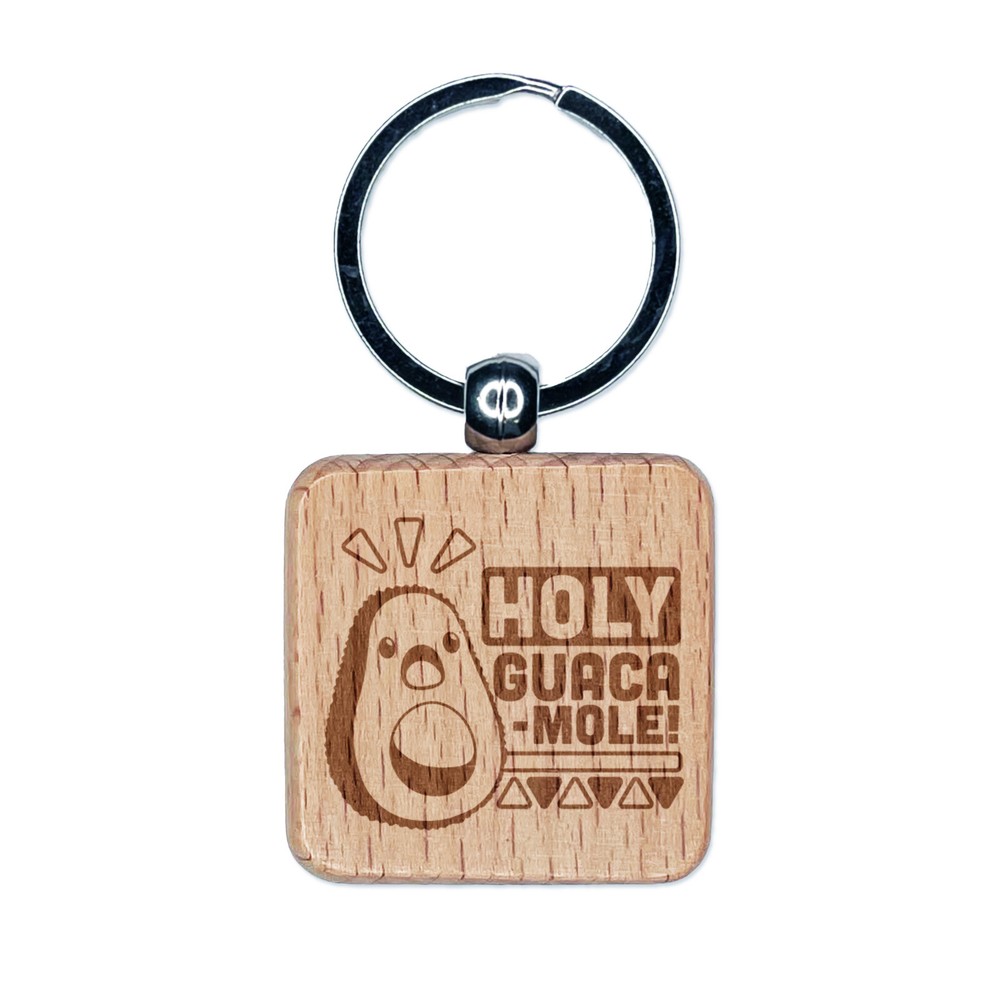 Funny Holy Guacamole Avocado Engraved Wooden Keychain Charm