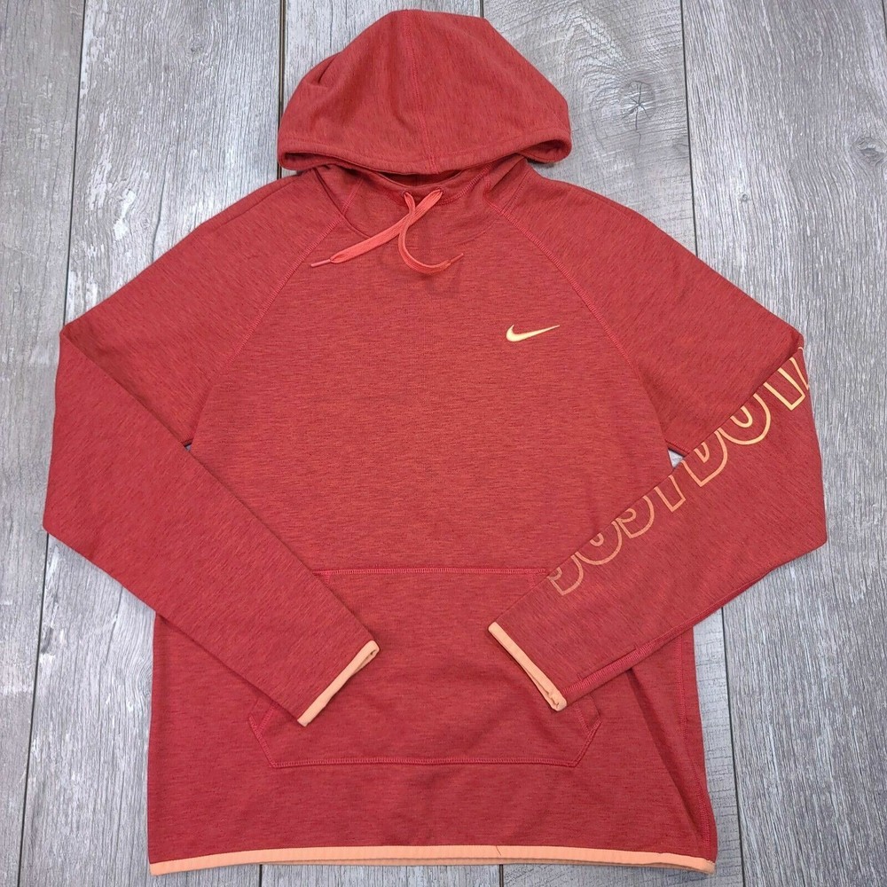Nike Womens Orange Fleece Hoodie Size Medium Dri Fit Training Hoody Pullover Top
