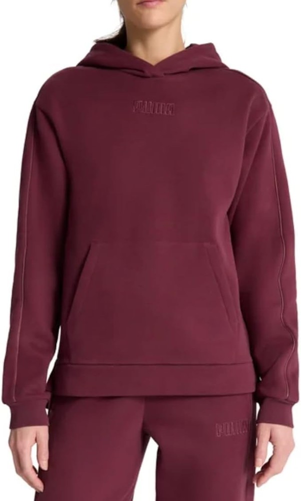 Puma Women's Long Sleeve Fleece Kangaroo Pocket Hoodie, Red, Size L