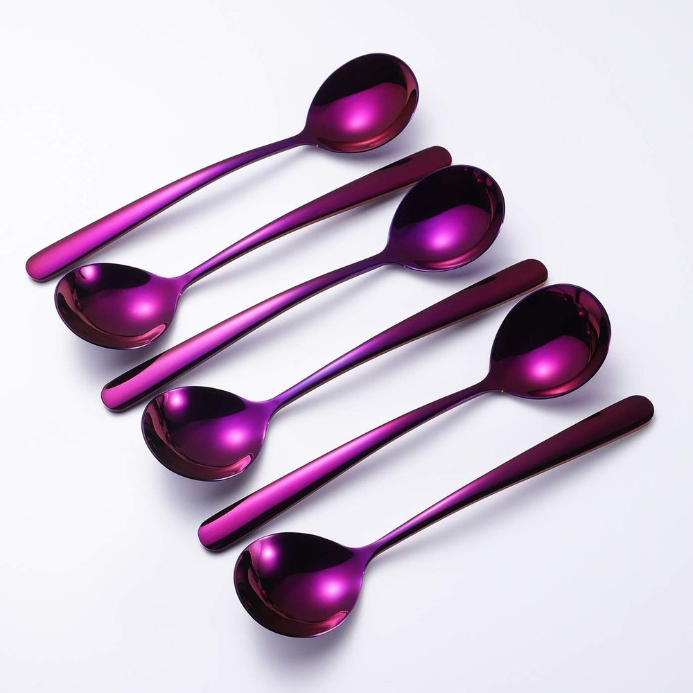 Soup Spoons 6-Pack 18/10 Stainless Steel Large and Heavy Duty round Spoons Elega