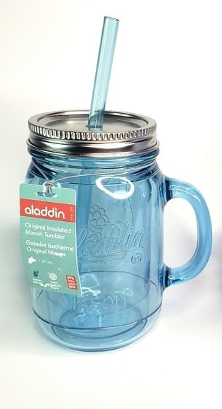 Aladdin blue insulated 20oz mason jar tumbler with straw travel mug