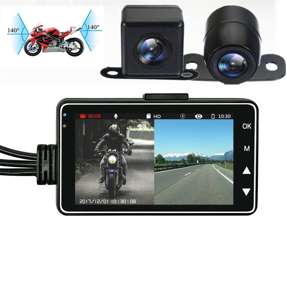 Motorcycle Black 3in DVR Dash Cam Dual Camera Driving Video Recorder Camcorder