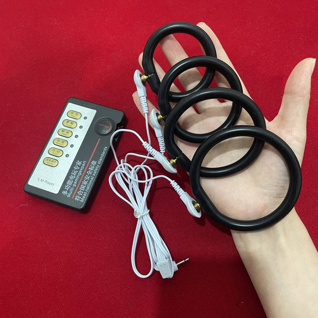 Electro E-Stim S-hock Male Men Penis Enhancer 4pcs Penis Rings Bondage Kit Set