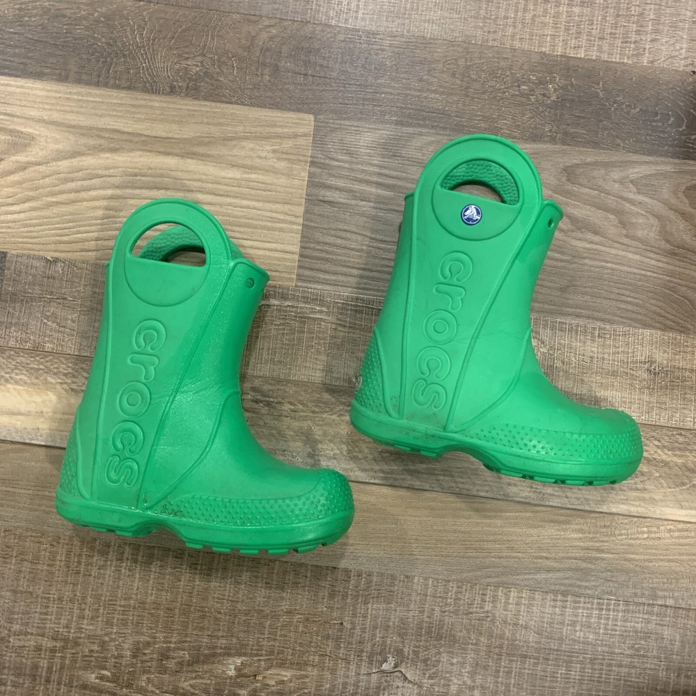 Green Croc Boots Size 9 Toddlers Waterproof Rain Boots with Handle