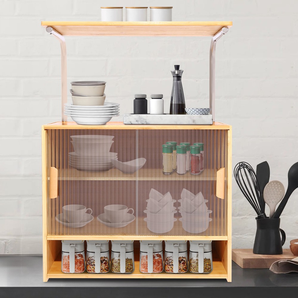 Freestanding pantry storage cabinet with microwave space for bathroom or kitchen