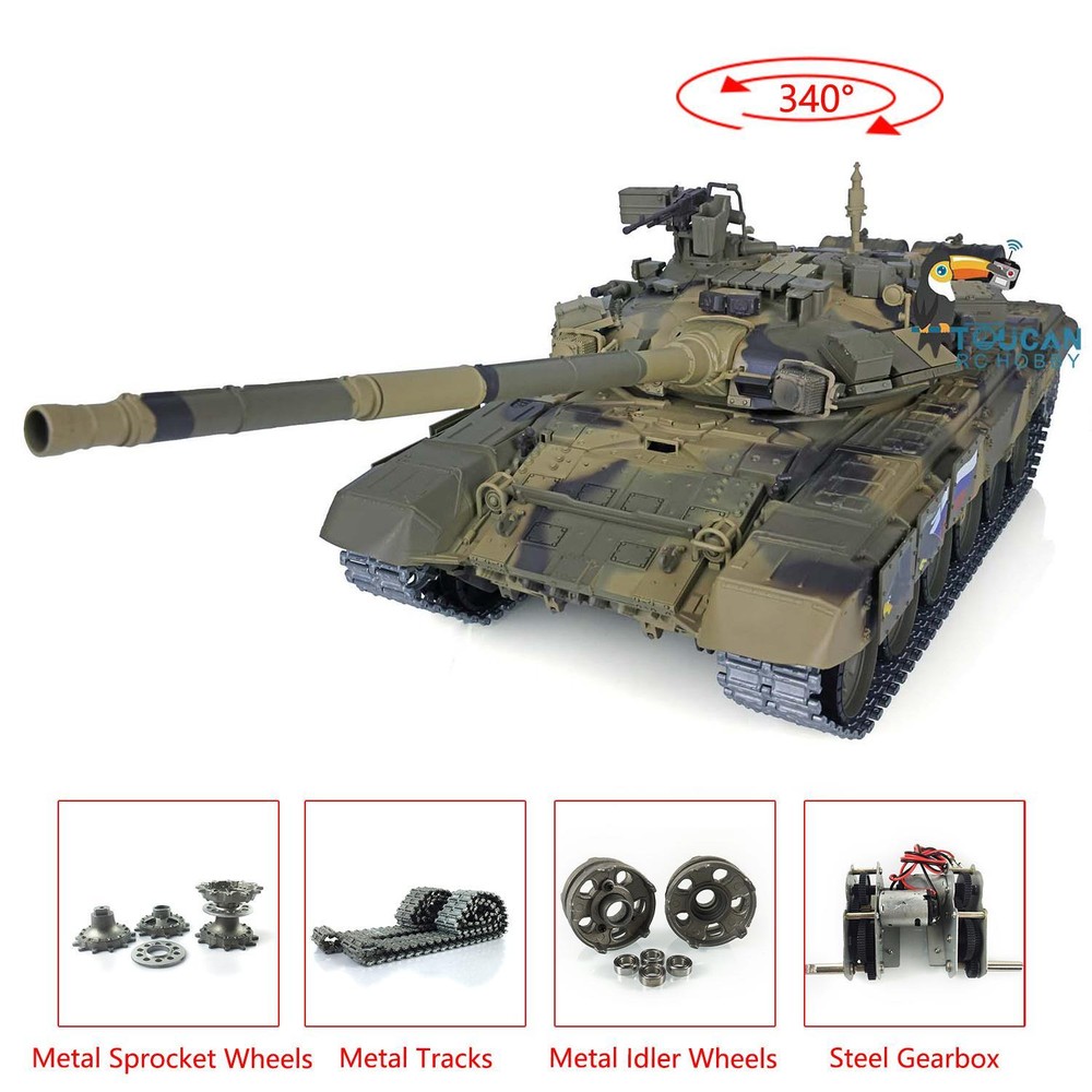 US Stock 1/16 Henglong 7.0 Metal Russia T90 RTR BB Infrared RC Tank 3938 Smog