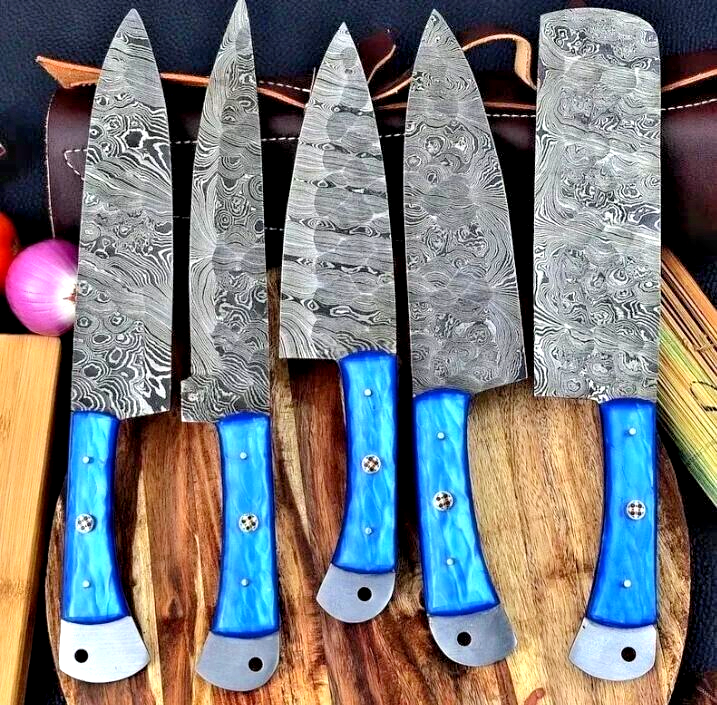 Custom Handmade Forged Damascus Steel Chef Knife Set with Premium Kitchen Knives 1768