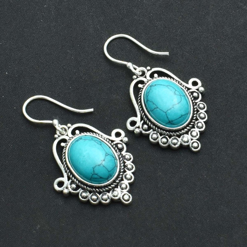 Turquoise Gemstone Handmade Drop Dangle Earrings Jewelry 1.68