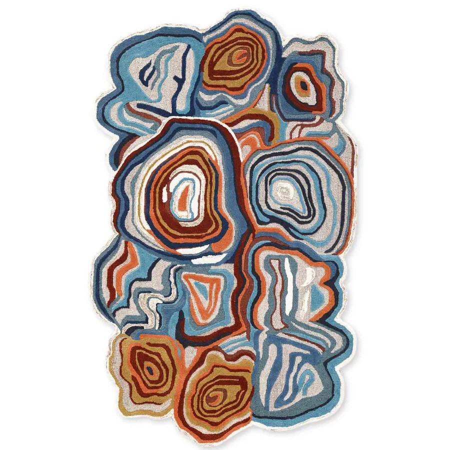 New Hand Tufted Woollen Rug Luxury Color Blue, Multi Design Handmade Carpet Rug