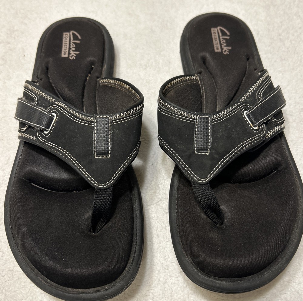 Clarks Women’s Sandals Size 10 M Black Thong Flip Flops Cushioned Open Toe Strap