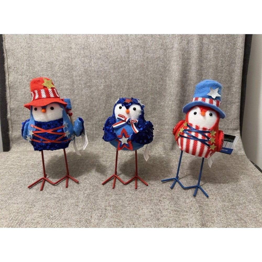 SmartLiving Patriotic Bird Decor Figurines Set of 3 Americana Stars Stripes