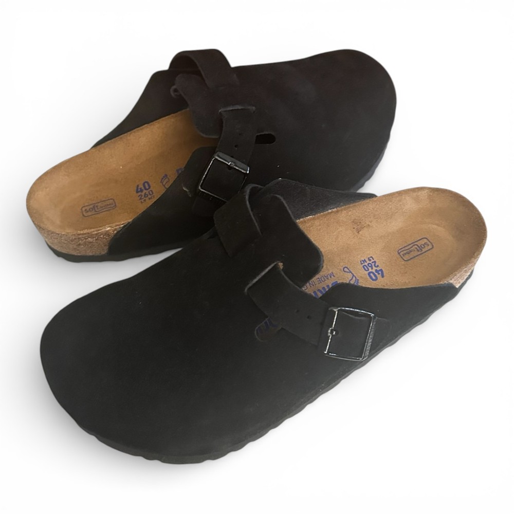Birkenstock Boston Soft Footbed Suede Leather Black Regular Width Size EU40 US7