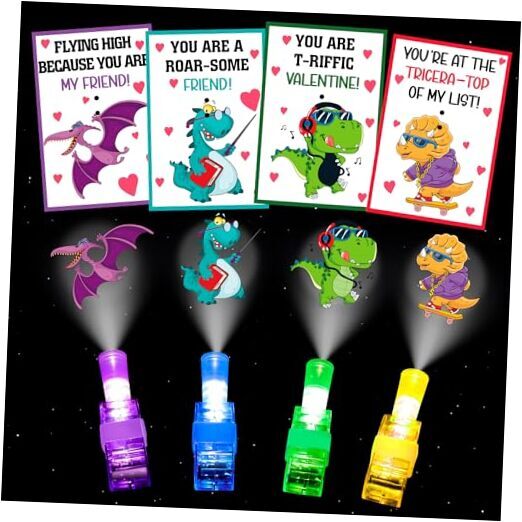 28 Pack Valentines Cards for Kids with Finger Lights, Valentines Day Gifts for