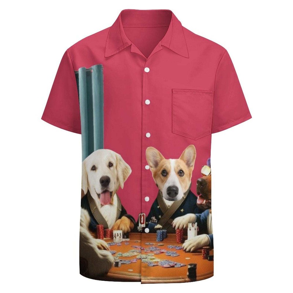 Custom Dog Face Red Rose Print Hawaiian Shirt for Men Personalized Tropical Style