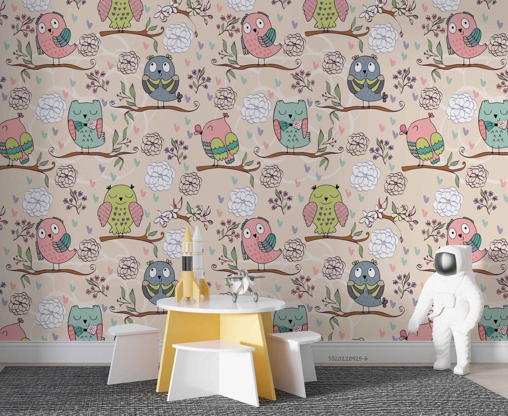 3D Owl Flowers Cartoon Pattern Wall Murals Wallpaper Murals Wall Sticker