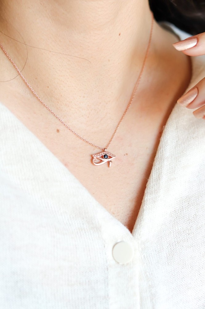 925 Silver Eye of Horus Rose Gold Plated Eye of Ra Handmade Amulet Necklace