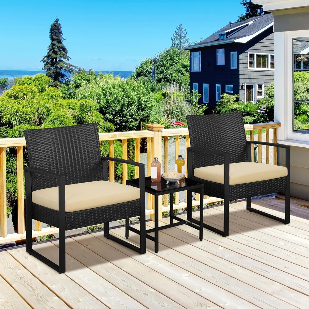 Outdoor 2 Chairs And Table With Cushions For Patio 3 Piece Set Clearance Sale-image