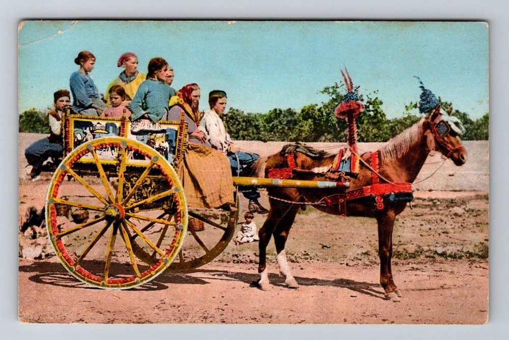 Italy- Palermo Decorated Cart With Sicilian Family Old Postal Vintage Postcard