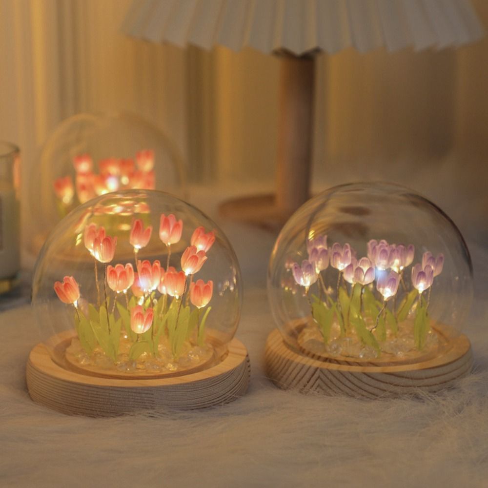 10CM Bedside Sleep Light with Glass or Plastic Artificial Flower for Valentines Day Gifts