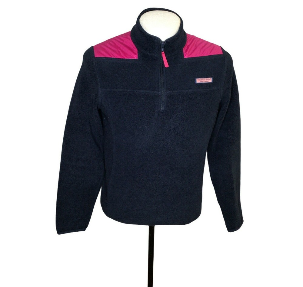 Vineyard Vines 1/4 Zip Pullover M Women's Fleece Blue Pink Jacket Sweatshirt