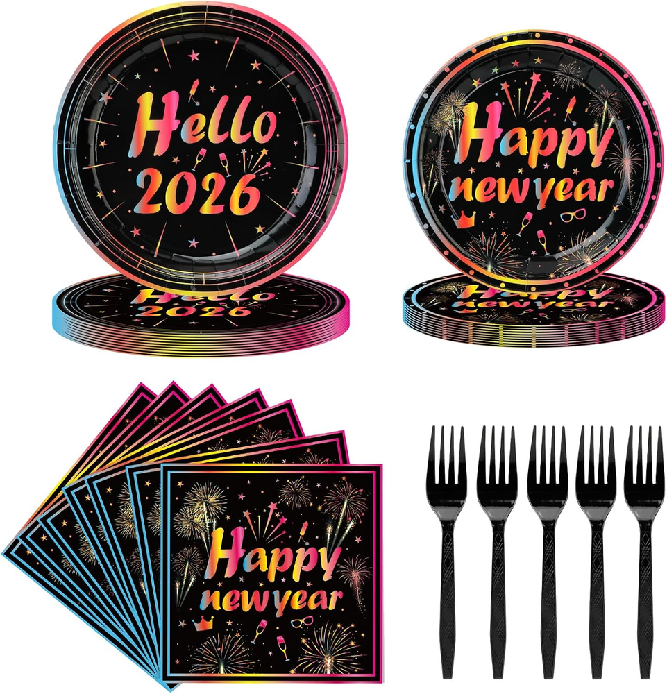 80Pcs New Years Eve Plates and Napkins - Serve 20 Guests New Year'S Eve Party Pl-image