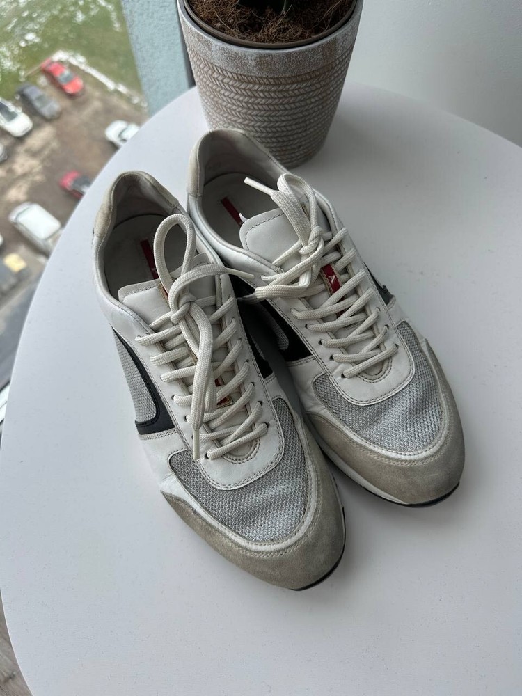 Prada Leather Suede Sneakers Shoes Tab logo Luxury y2k Mens size us 9 / EU 42