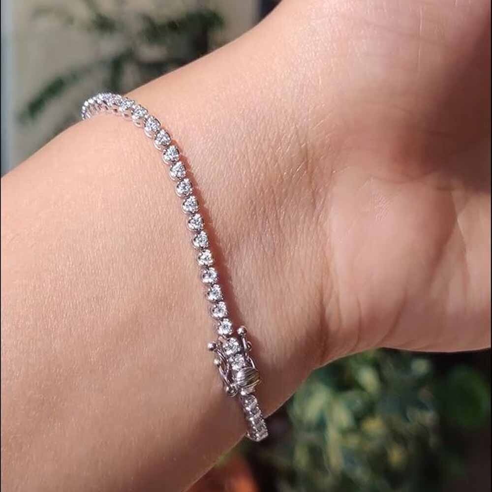 14K White Gold Plated Round Cut Moissanite Tennis Bracelet for Women