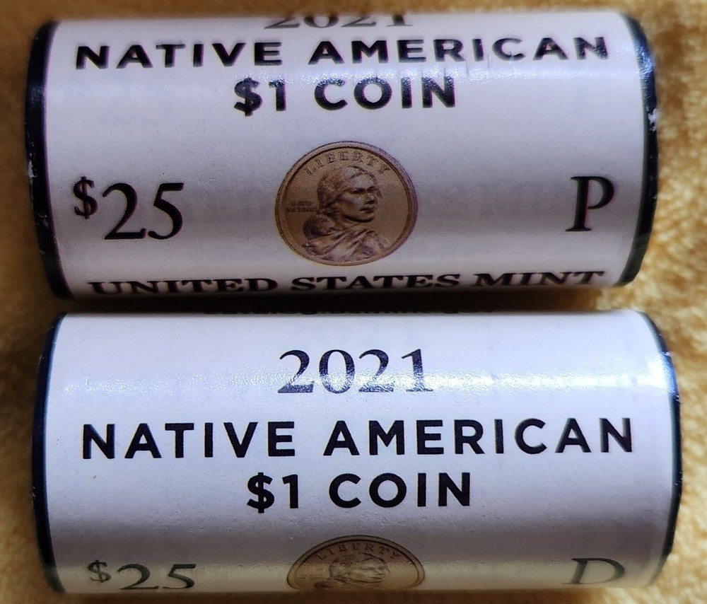 2021 P & D $1 NATIVE AMERICAN SACAGAWEA FULL $25 ROLL  FROM THE US MINT