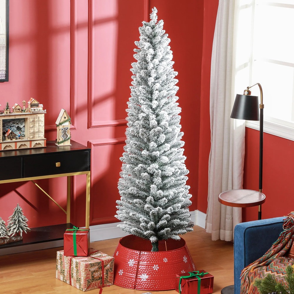 HOMCOM 5ft Snow-Covered Pencil Christmas Tree with 263 Tips for Festive Decor