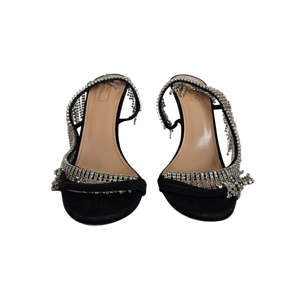 Aquazzura Black Suede Sandals with Crystal Fringe Detail, 40