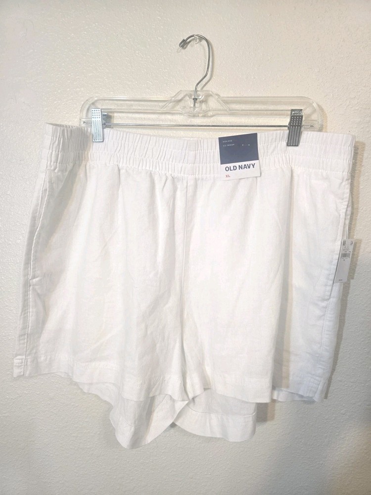 Old Navy high Rise  Linen Blend shorts White  Pocket SIZE XL NWT Summer Casual