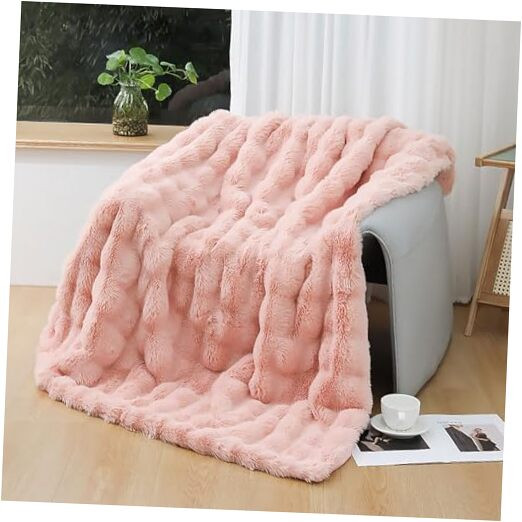 Pink Faux Fur Shaggy Throw Blanket 50x60 Soft Cozy Decorative D-Pink for Girls  