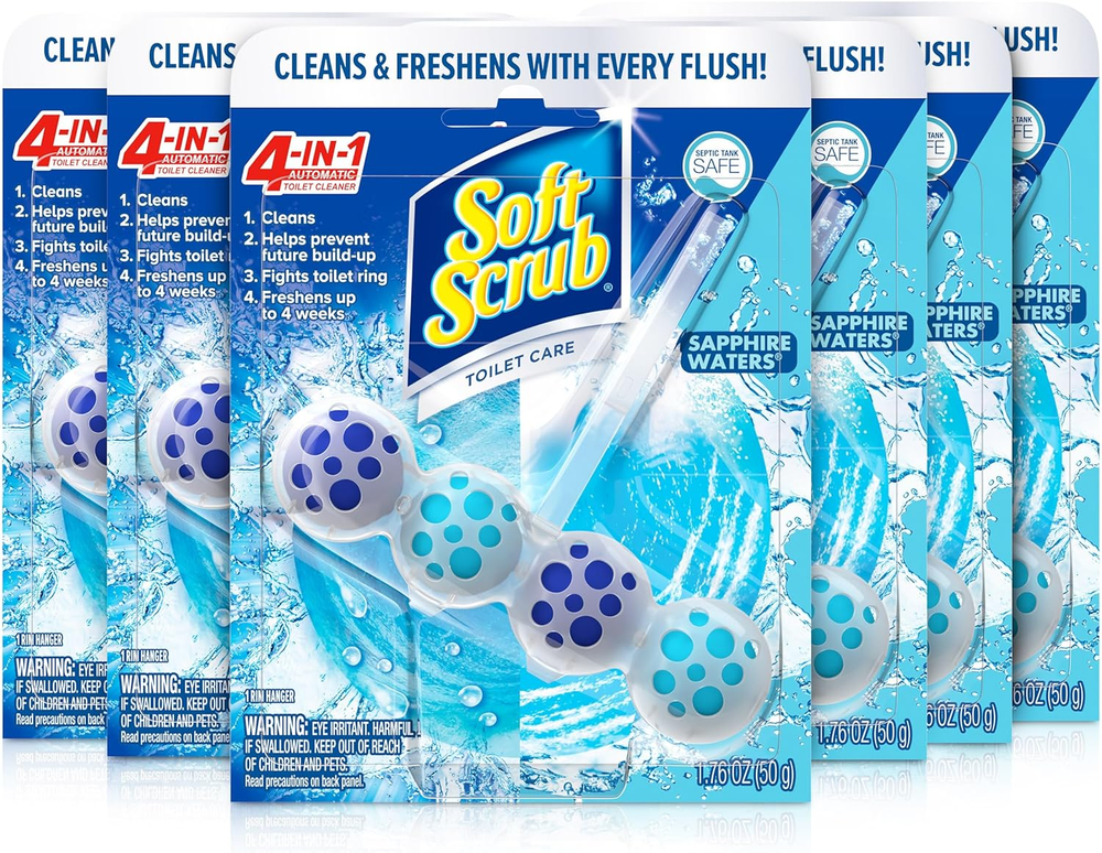 Soft Scrub 4-In-1 Rim Hanger Toilet Bowl Cleaner, Sapphire Waters, 6 Count