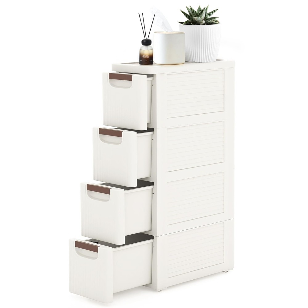 Slim 4-Drawer Plastic Storage Cabinet for Bathroom Organization