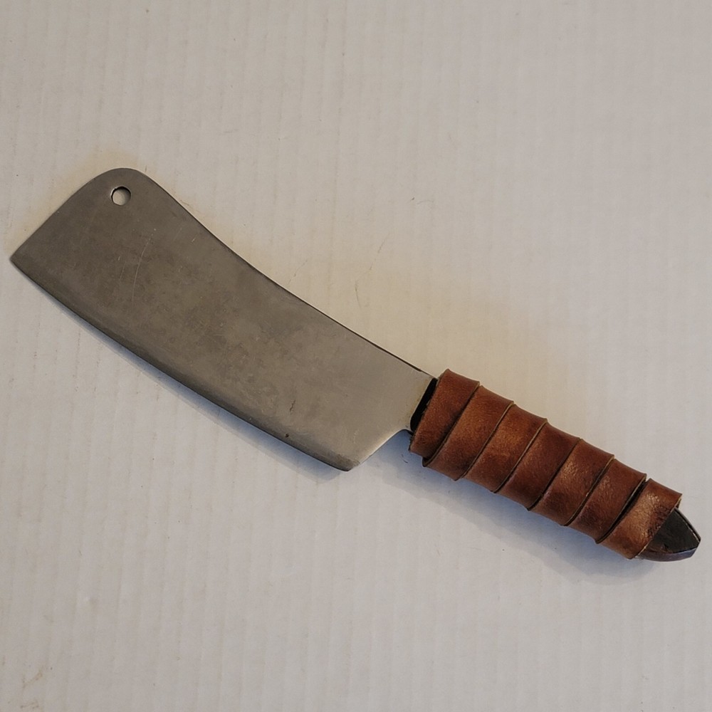Vintage Meat Cleaver Knife Leather Wrapped Handle Made In Japan 6.5