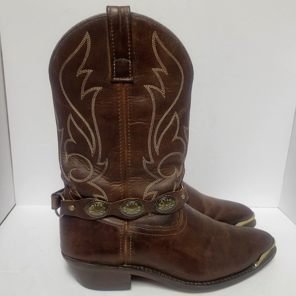 Masterson Cowboy Boots Western Leather Bridle Straps Medallions Rodeo  Sz 9D