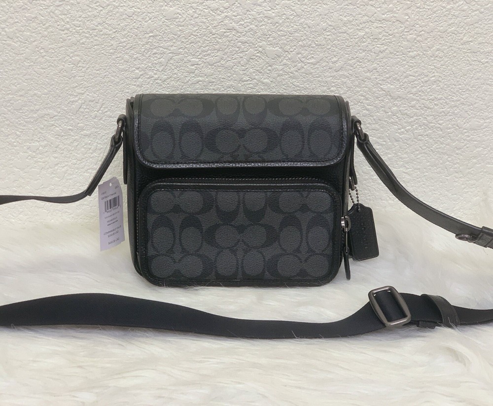 Coach C9870 Sullivan Flap Crossbody Bag in Black Charcoal Signature Canvas