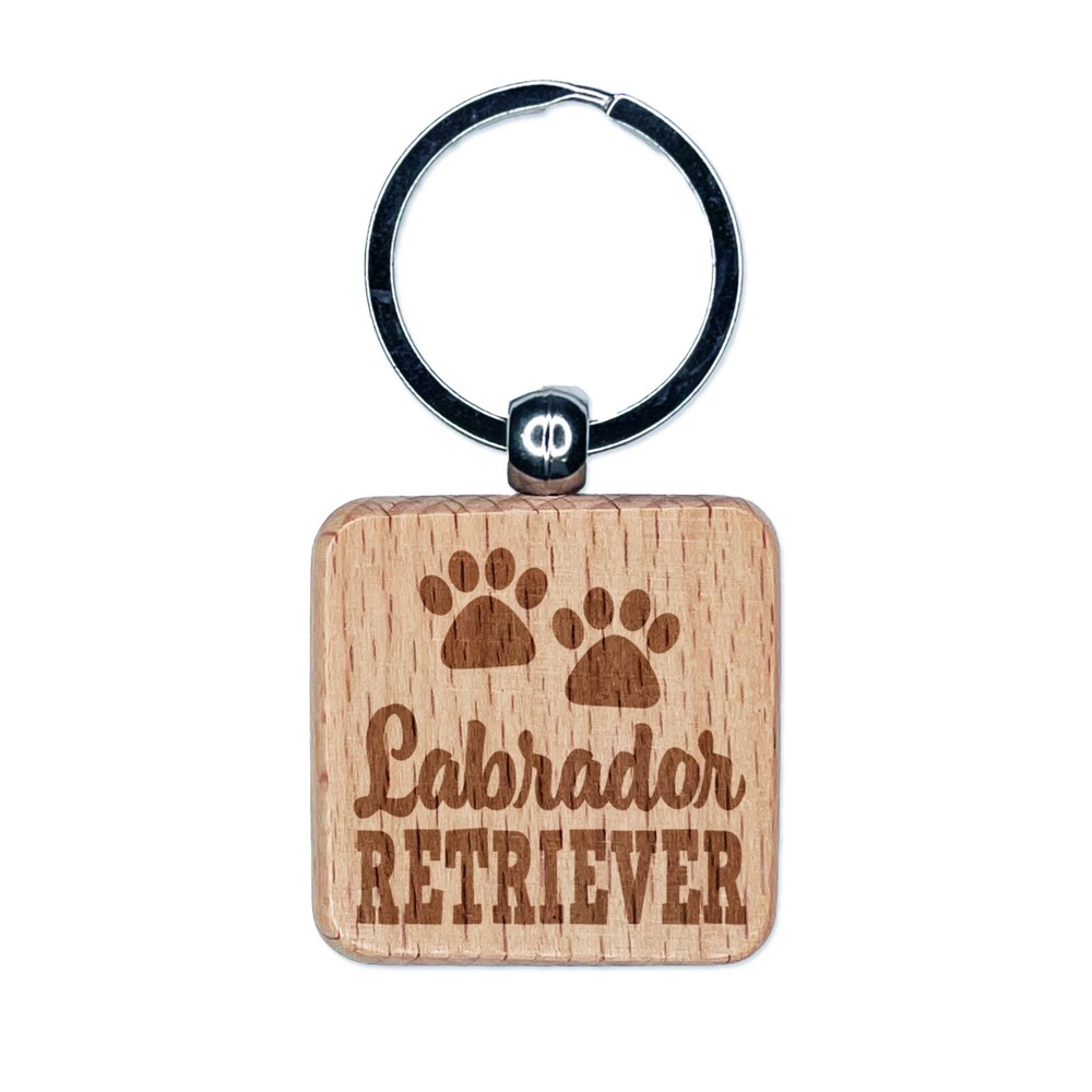 Labrador Retriever Paw Print Engraved Wood Keychain