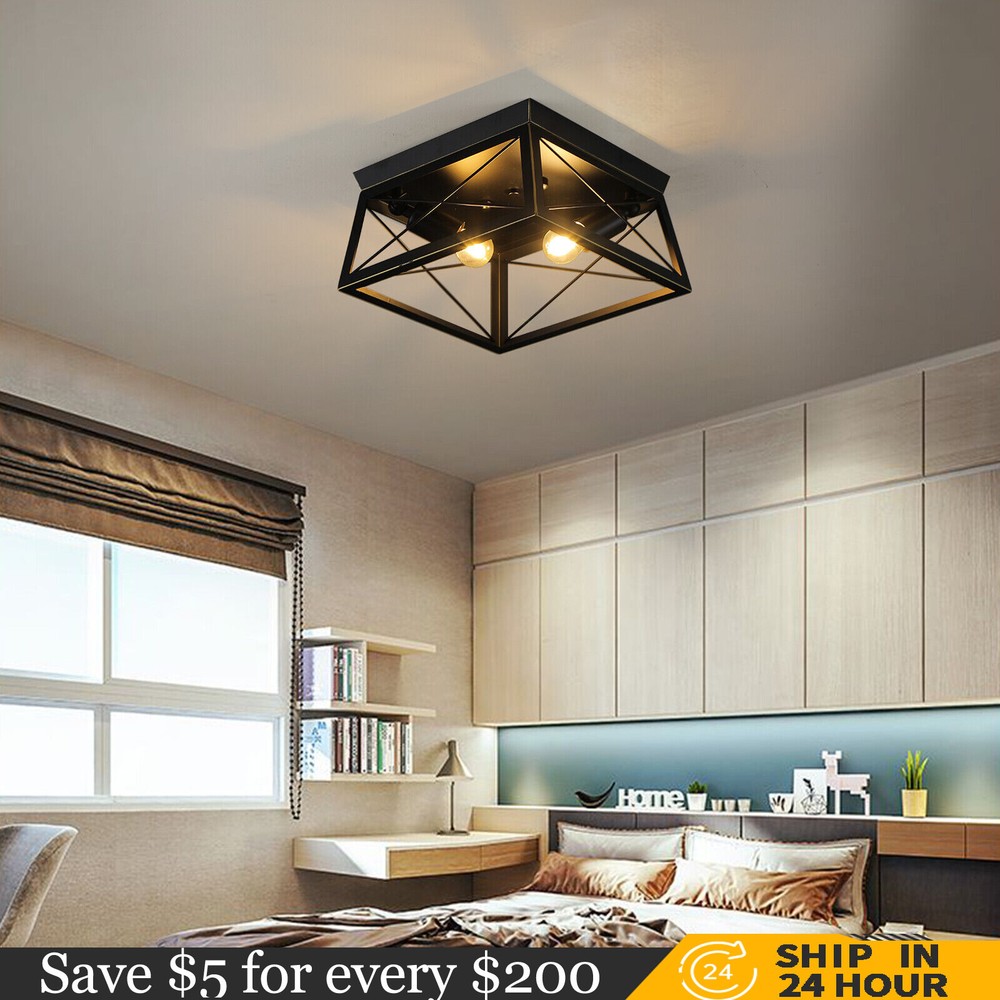 Farmhouse Flush Mount Ceiling Light Fixture for Indoor, Outdoor Porch, Black