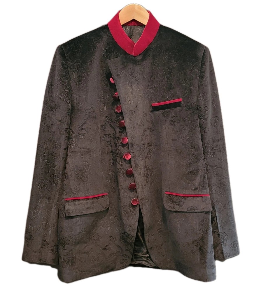 Black Velour Double Breasted Paisley Blazer for Men Formal Wedding